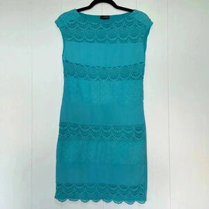 The Limited Turquoise Blue Layered Lace Lined Sheath Dress V1